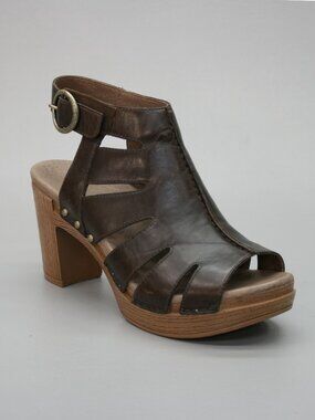 Dansko 37 Ladies 6.5-7 Demetra Brown Strappy Leather Platform Heels Shoe Sandals
